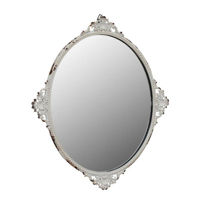 Small Oval White Victorian Mirror (11.654 In. H X 10.039 In. W)