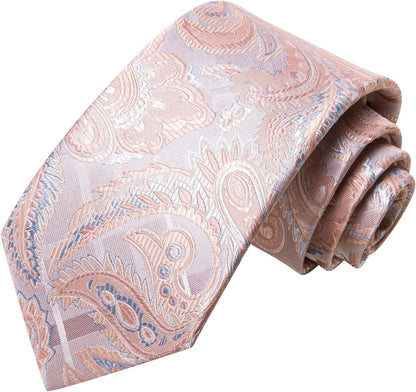 Mens Tie Set Silk Striped Woven Necktie with Lapel Pin Pocket Square Cufflinks Set for Wedding Party