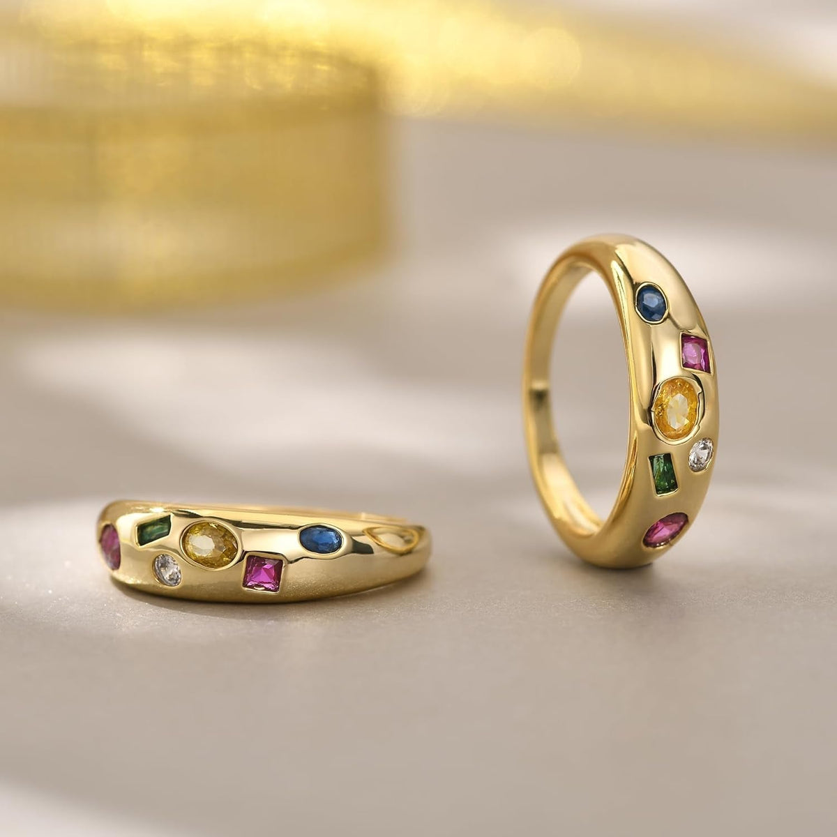Chunky Gold Plated Rings for Women - Trendy Cubic Zirconia 14K Gold Filled Stackable Rings