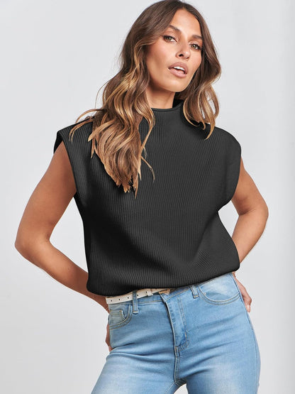 Women'S Mock Neck Sleeveless Sweater Vest Casual Cap Sleeve Knit Pullover Tank Tops 2025 Spring Summer Clothes