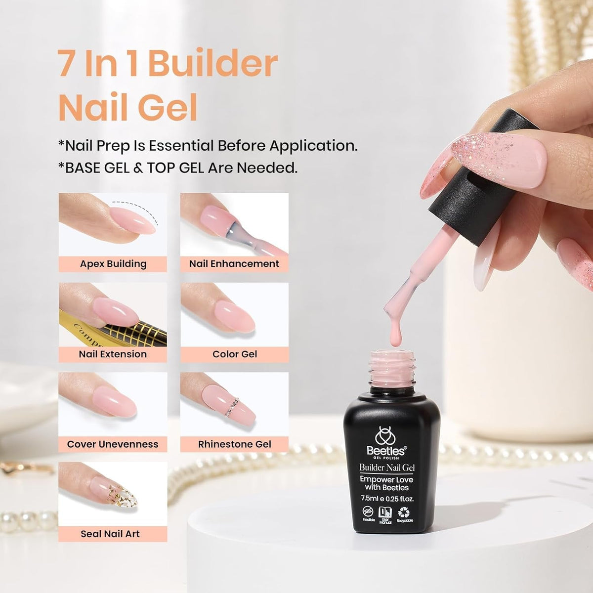 Beetles Builder Gel for Nails 12 Color Clear Nude Pink Brown Builder Gel Nail Kit 8-In-1 Gel Builder in a Bottle Nails Extension Strengthener Gel for Thin and Damaged Nails