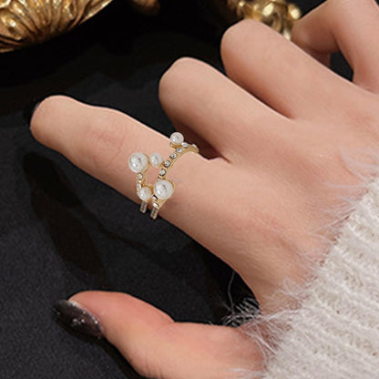 Vintage Pearl Cluster Stacking Promise Ring - Adjustable Open Finger Ring Trendy Personality Statement Jewelry for Women