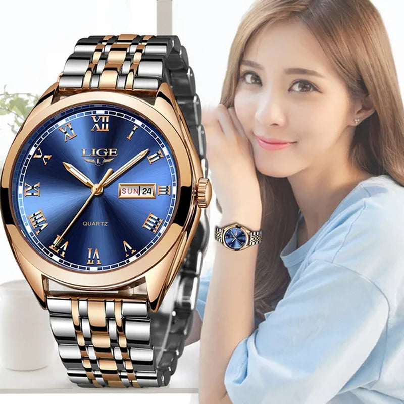 2019 LIGE New Rose Gold Women Watch Business Quartz Watch  Luxury Female Wrist Watch Girl Clock