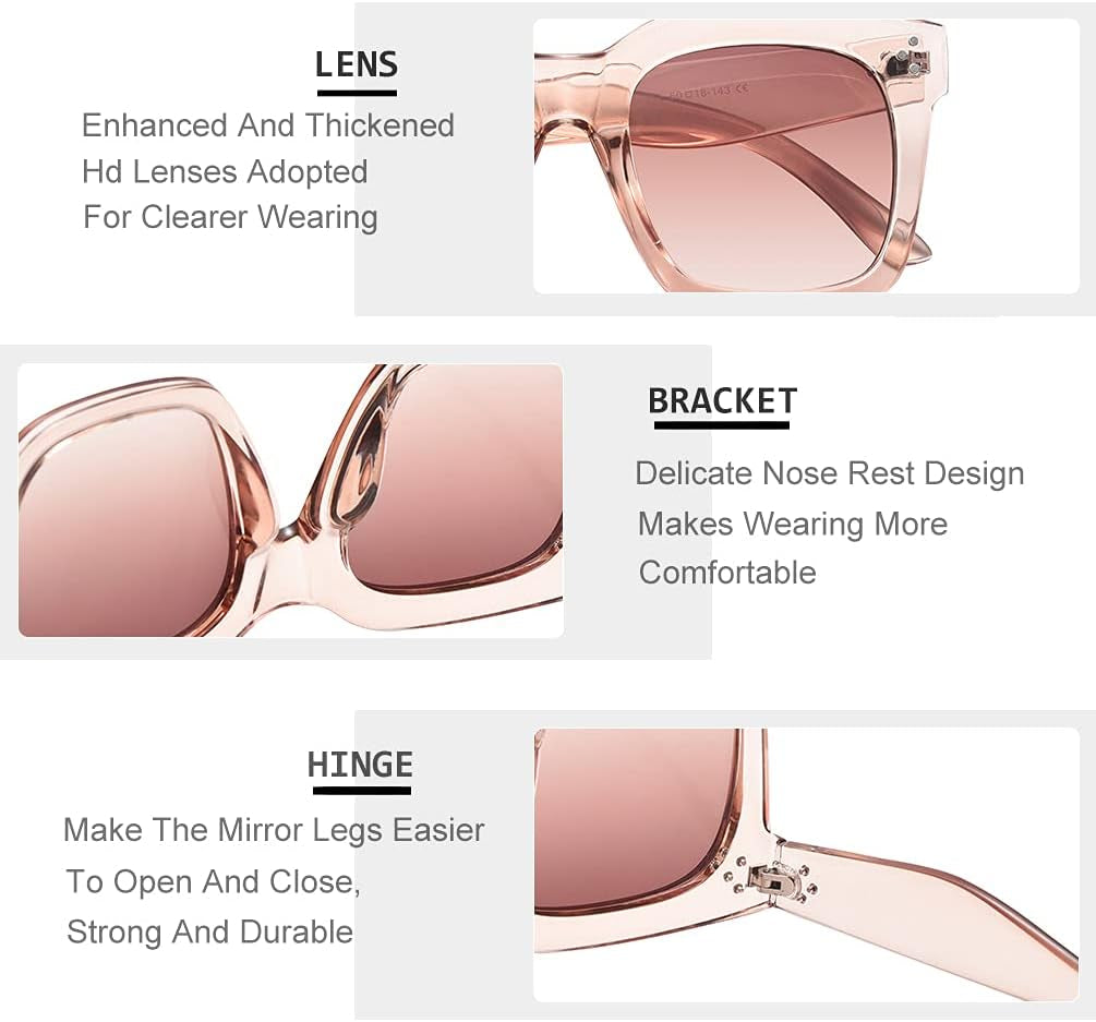 Vintage Women Oversized Sunglasses Designer Luxury Square Sun Glasses UV400 Protection Flat Lens