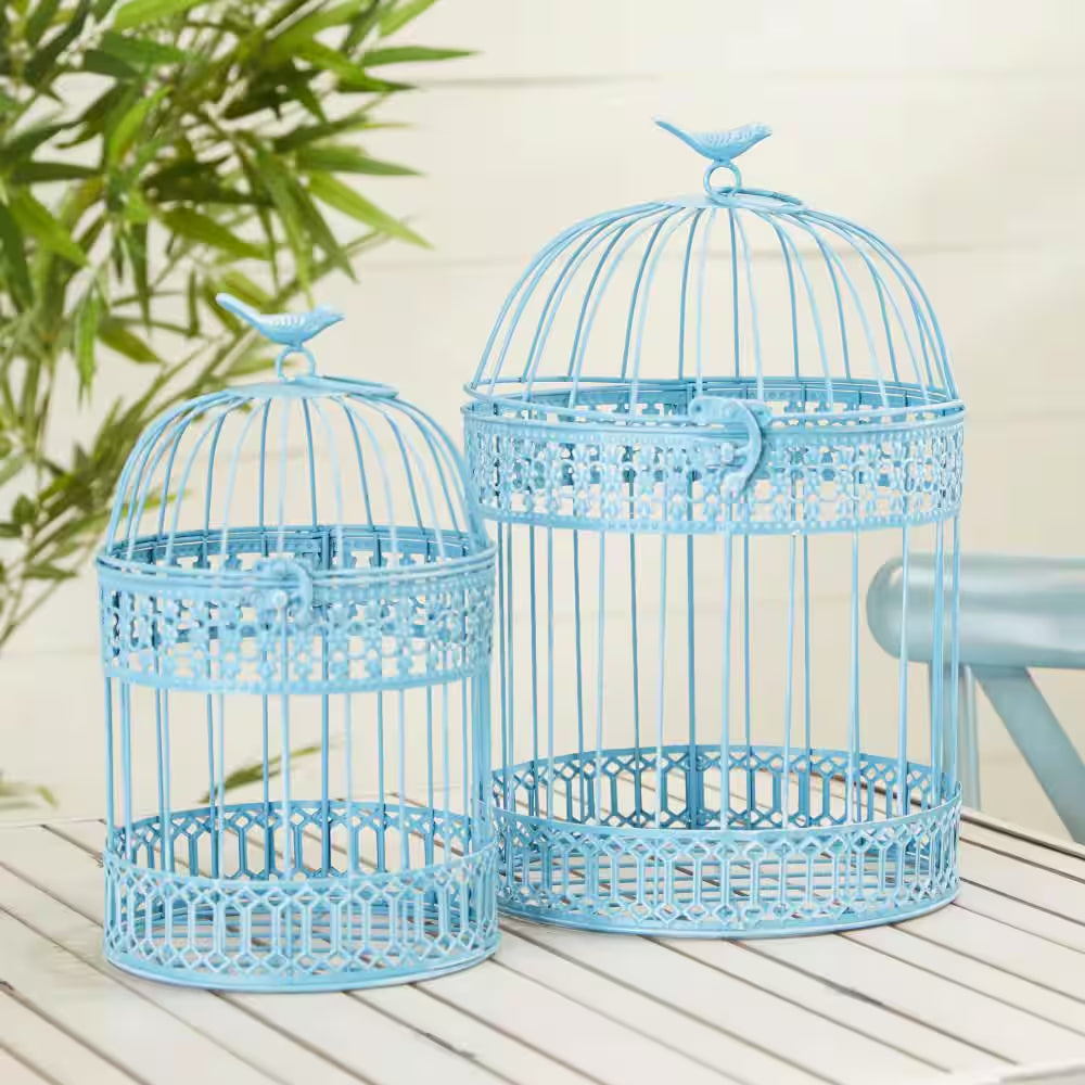 Blue Metal Birdcage with Latch Lock Closure and Hanging Hook (2- Pack)