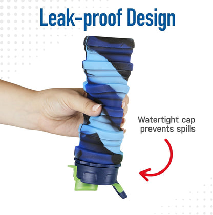 Collapsible Water Bottle - Foldable Water Bottle - Silicone Water Bottle - Travel Water Bottle Collapsible - Lightweight, Portable, Compact - Camping, Hiking, Traveling - Blue Rainbow