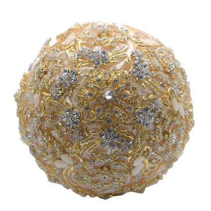 18CM Luxury Full Diamond Wedding Bouquet Shiny Crystal Brooch Bridal Bouquet Satin Ribbon Roses Wedding Flowers Bride Holding Flowers