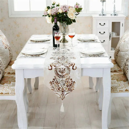 European Table Runner Modern Luxury Brocade Table Runner with Tassel Classic Decoration for Cabinets and Dining Table