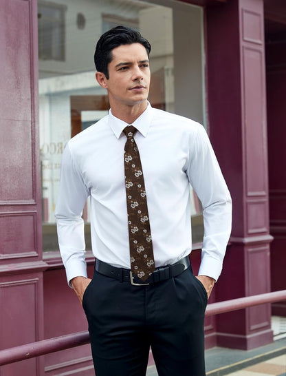 Men Floral Ties Woven Classic 3.4" Necktie Set Formal Tie Pocket Square for Wedding with Handkerchief Gift Box