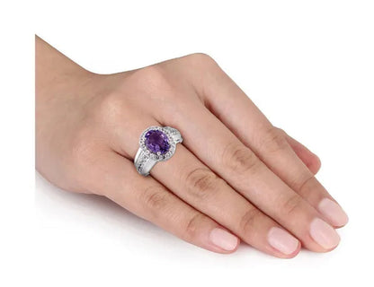 2.20 Carat (Ctw) Amethyst Ring with Lab Created White Sapphires in Sterling Silver
