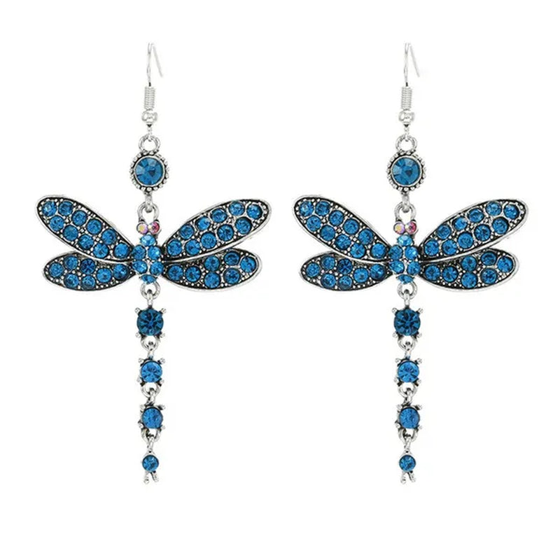 1 Pair Women'S Ethnic Style Tassel Dragonfly Earring Dragonfly Earrings with Tiny Rhinestones