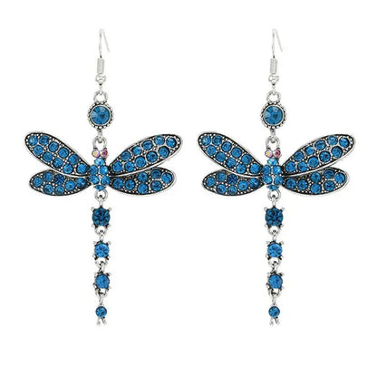 1 Pair Women'S Ethnic Style Tassel Dragonfly Earring Dragonfly Earrings with Tiny Rhinestones