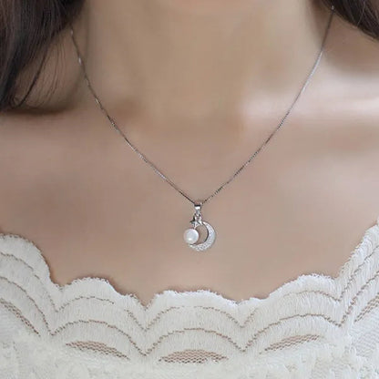 woman fashion Jewellery Elegant temperament   pearl Pendant  Gold-plated Stars and Moons Zircon AAA Necklace