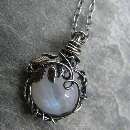 Vintage Opal Necklace Silver Plated Leaf Moonstone Necklace Wedding Engagement Anniversary Party Jewelry Gift