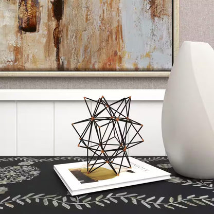 7 In. X 7 In. Black Metal Geometric Sculpture with Gold Accents