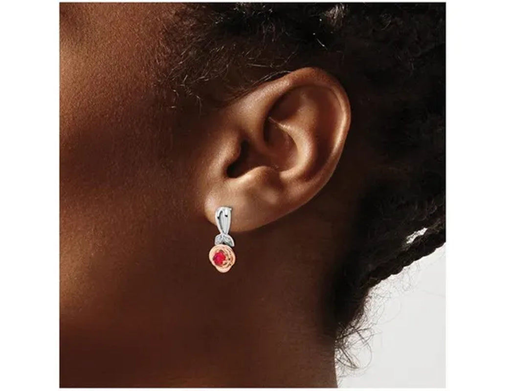 1/2 Carat (ctw) Ruby Flower Earrings in 14K Rose and White Gold