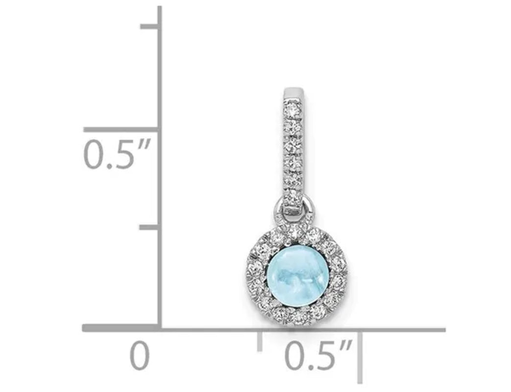1/2 Carat (ctw) Natural Cabochon Aquamarine Pendant Necklace in 14K White Gold with Chain and Accent Diamonds
