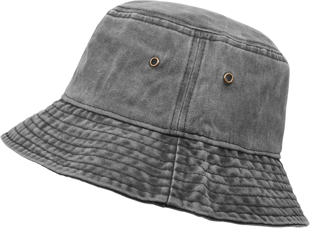 Bucket Hat, Wide Brim Washed Denim Cotton Outdoor Sun Hat Flat Top Cap for Fishing Hiking Beach Sports