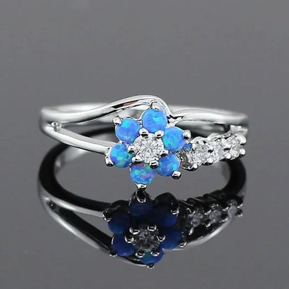 Delysia King Exquisite round cut white fire Australian gemstone flower ladies opal ring diamond jewelry birthday gift bridal engagement party ring size 6-10