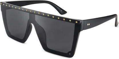 Square Oversized Sunglasses for Women Men Fashion Flat Top Big Black Frame Shades