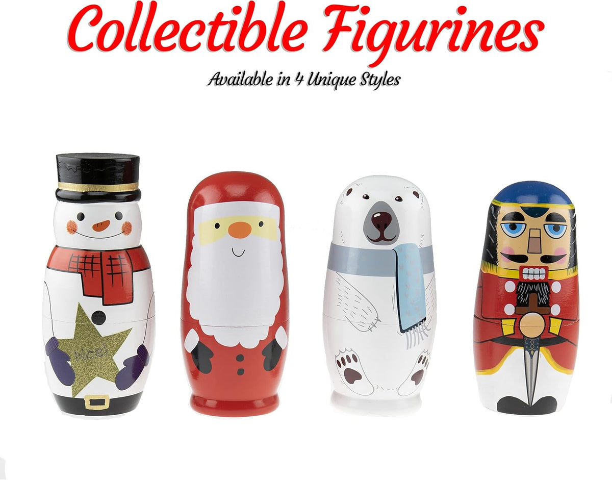 5 Pcs Handmade Wooden Russian Matryoshka Nesting Dolls Set, Traditional Christmas Home Decoration, Snowman