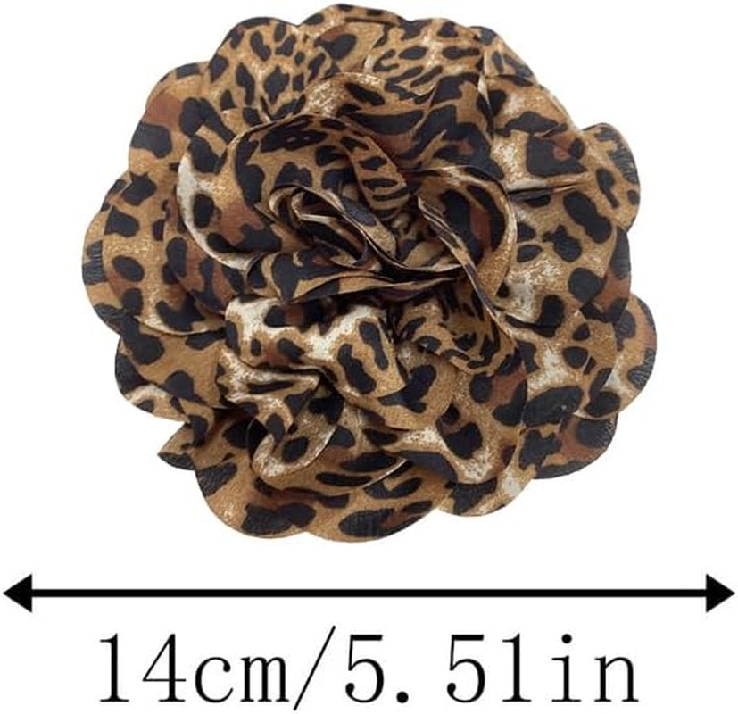 Dainty Fabric Leopard Rose Flower Large Brooch Lapel Pins Handmade Flower Brooches Pin Classic for Women Wedding Party Dance Banquet Dress Suit Clothes Accessories Jewelry Gifts 140Mm