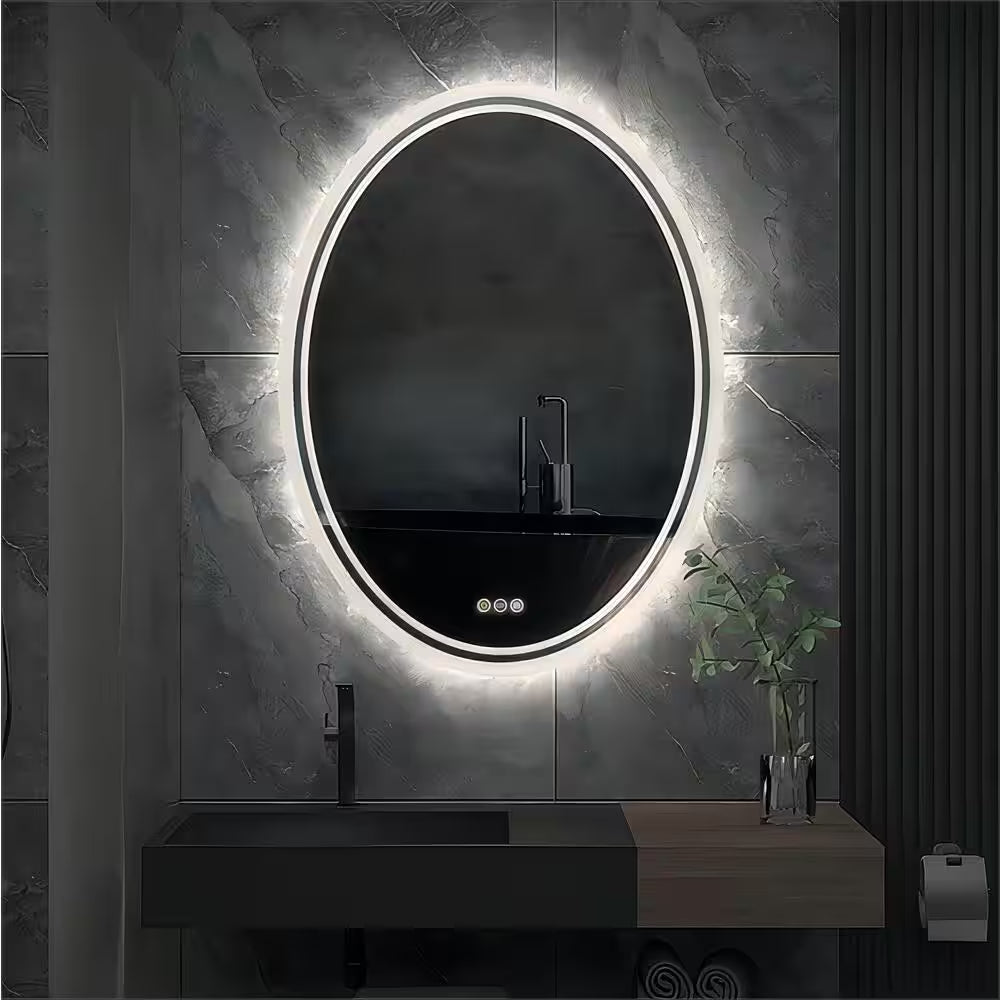 24 In. W X 32 In. H Large Oval Frameless Anti-Fog Backlit 3500-6500K Dimmable LED Wall Bathroom Vanity Mirror Hotel Spa