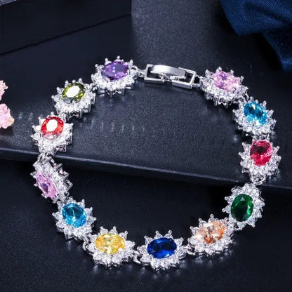 GLORIYA Summer New Bracelets Bangles for Women Red Cubic Zirconia Stone 925 Sterling Silver Plated Fashion Style Jewelry（Size :18 cm）