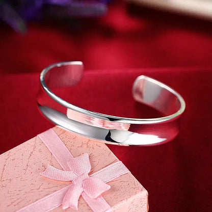 Fashion Jewelry Hot Sale 925 Sterling Silver Wide Thin Cuff Bangle Women Bracelet Simple Fine Jewelry