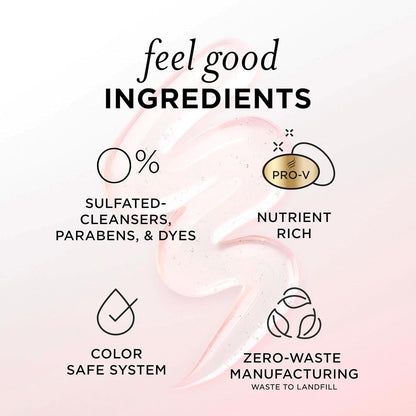 Sulfate Free Rose Water Shampoo, Soothes, Replenishes Hydration, Safe for Color Treated Hair, Nutrient Infused with Vitamin B5 and Antioxidants, Pro-V Blends, 30.0 Oz