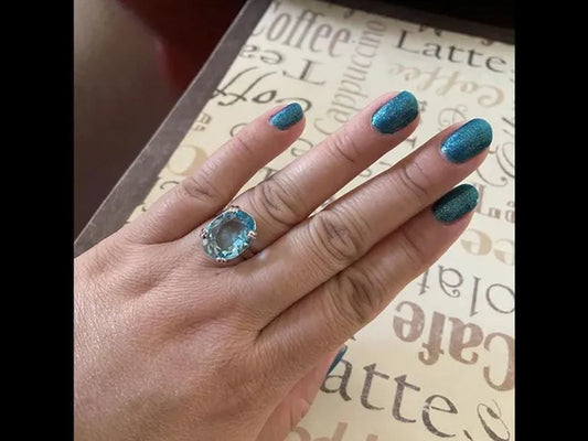 Women's Oval Cut Aquamarine 925 Silver Plated Ring Party Jewelry Gifts Size 6-10