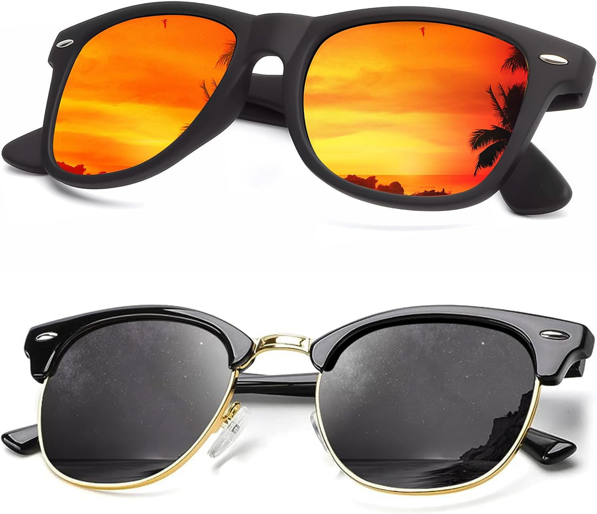 Sunglasses Men Polarized Sunglasses for Men Women Unisex Semi-Rimless Frame Retro Driving Sun Glasses UV Blocking