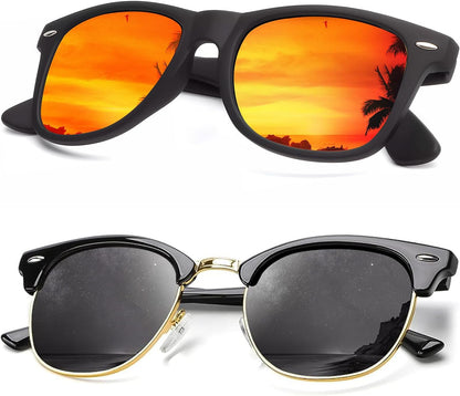 Sunglasses Men Polarized Sunglasses for Men Women Unisex Semi-Rimless Frame Retro Driving Sun Glasses UV Blocking