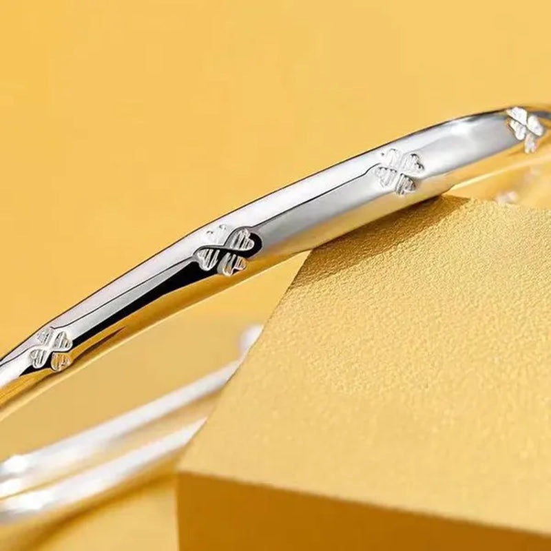 FASHION 925 Sterling Silver Charm Lucky Four-leaf Clover Bracelets Bangles for Women Fashion Party Wedding Jewelry Adjustable Gifts