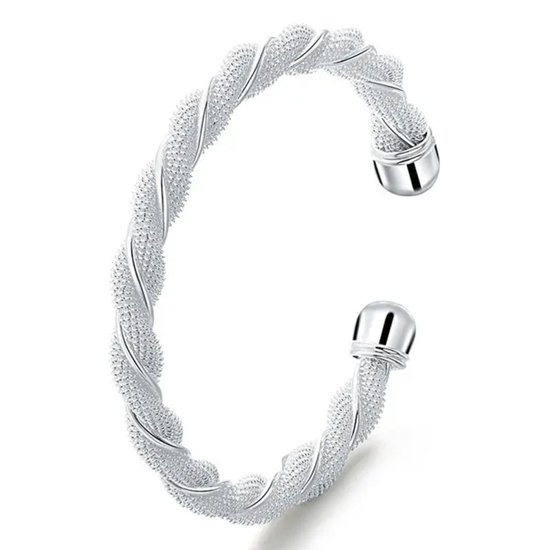 Fashion 925 Sterling Silver Cable Wire Twisted Cuff Bangle Bracelets Set for Women