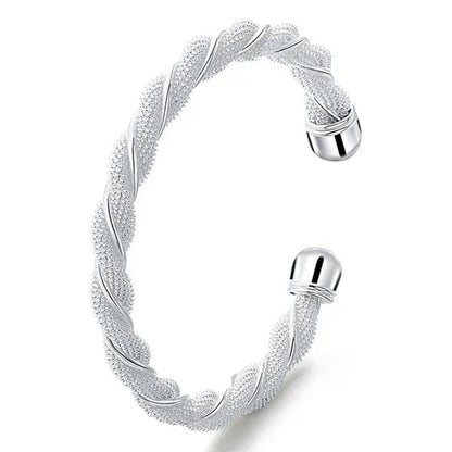 Fashion 925 Sterling Silver Cable Wire Twisted Cuff Bangle Bracelets Set for Women