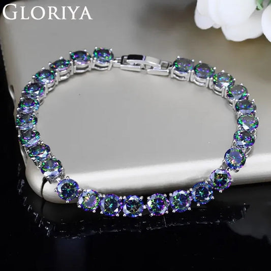 Gloriya Perfect 0.5 Carat Round Cut Mystic Rainbow Crystal Silver Plated Fashion Ladies Tennis Bracelet For Women Jewelry
