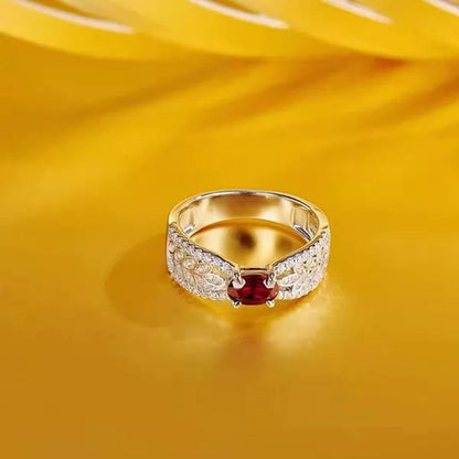 Women Exquisite 925 Sterling Silver Red Ruby Gems Fully-Jewelled Princess Rings Jewel