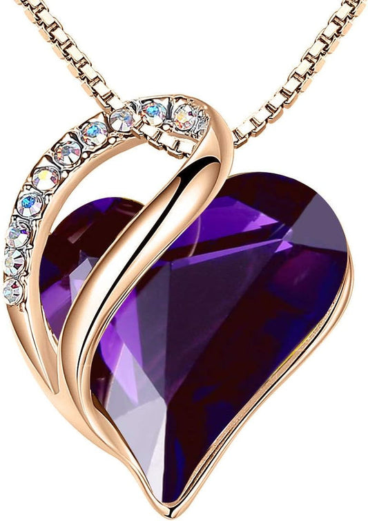 Rose Gold Plated Necklace for Women: Heart Shaped Birthstone/Healing Crystals Center, Dazzling Cubic Zirconia, Hypoallergenic Chain (18"+2"), Jewelry Gifts for Anniversaries and Birthdays
