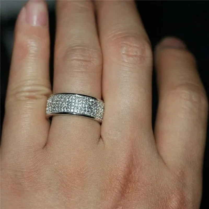 925 Solid Sterling Silver White Sapphire Diamond Wedding Band Sparkling Rings Engagement Anniversary Party Jewelry 3 color
