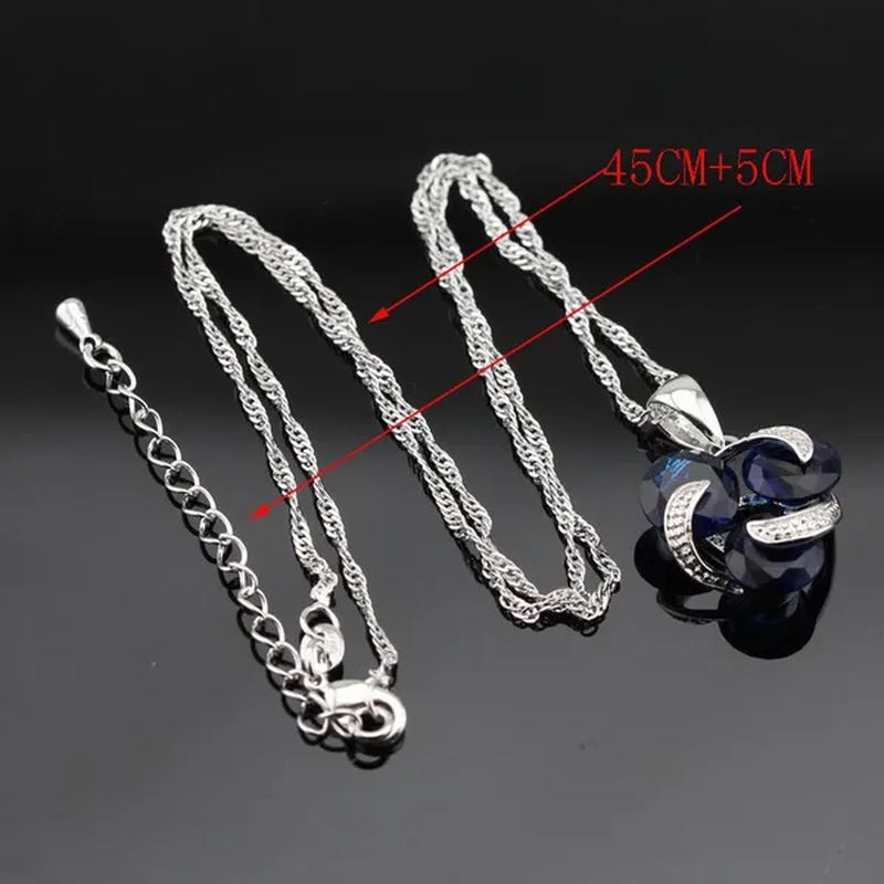 Delightful 925 Sliver Jewelry Sets Blue Zircon  Necklace Pendant Earring Ring Bracelet For Women  Dating Gift