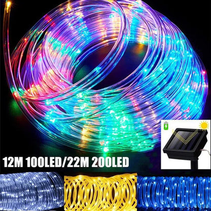 7/12/22/32Meters Solar Powered LED Rope Strip Lights Tube String Lights Garland Fairy Lighting Strings for Outdoor Indoor Garden Christmas Decor