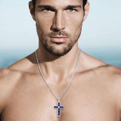 Birthstone Cross Necklace for Men, 316L Stainless Steel with Cubic Zirconia Cross Pendant Necklace for Women, 24Inch Chain Handmade Jewelry