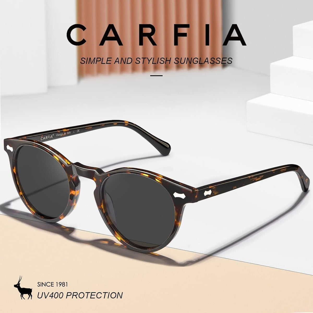 round Acetate Polarized Sunglasses for Women Small Face UV Protection with Leather Case CA5288