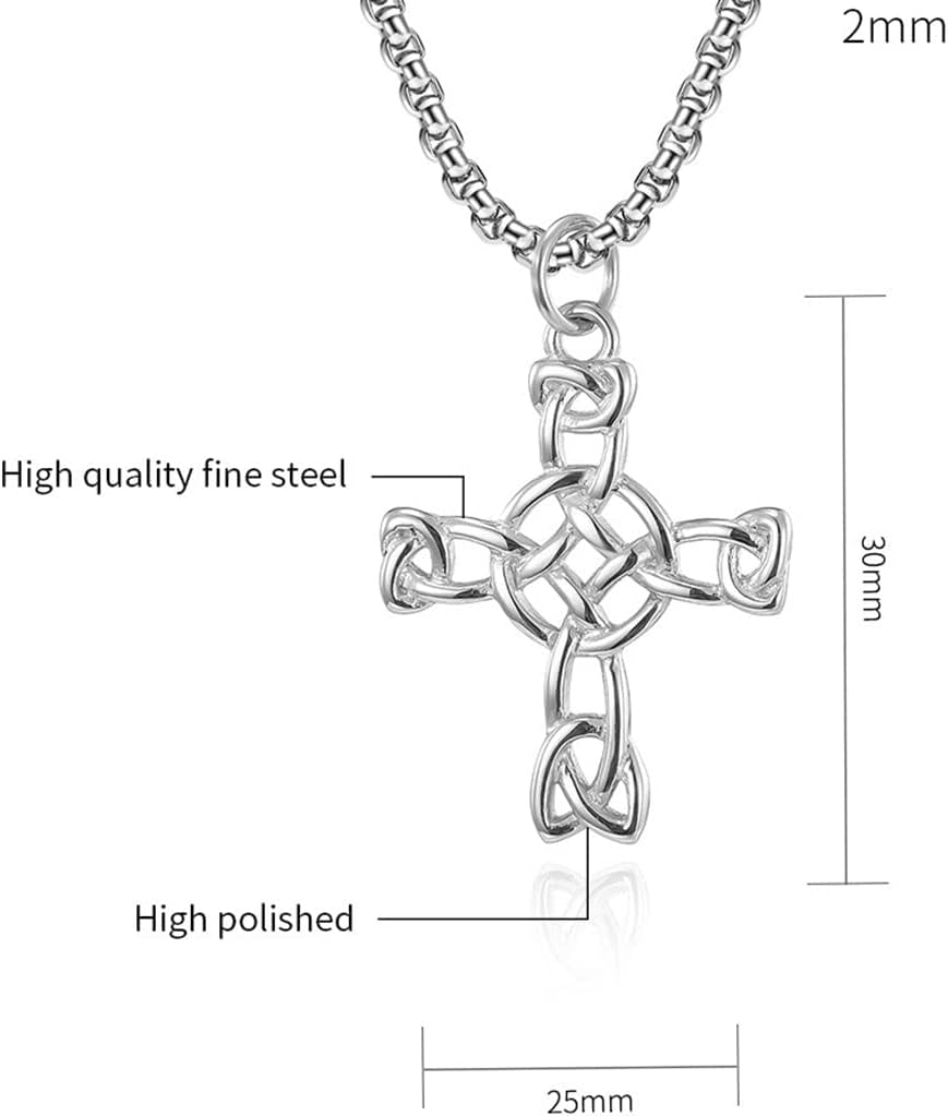 Stainless Steel Celtic Knot Christian Cross Religious Wedding Holiday Statement Pendant Necklace