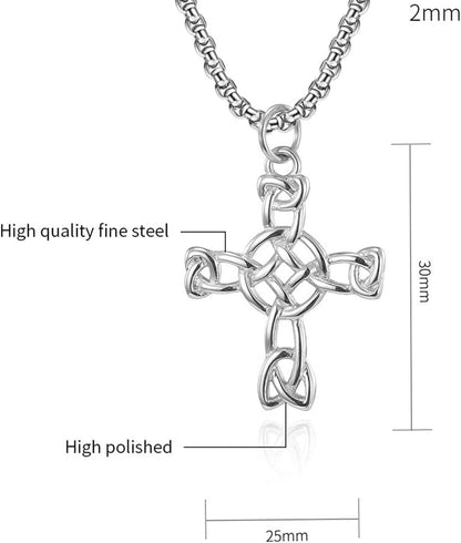 Stainless Steel Celtic Knot Christian Cross Religious Wedding Holiday Statement Pendant Necklace