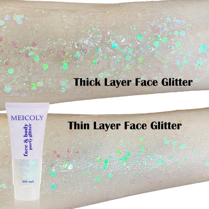 Clear White Body Glitter Gel,Mardi Gras Face Glitter Makeup for Kids Women Girls,Sparkly Chunky Hair Glitter,Singer Concerts Festival Rave Accessories,Mermaid Glitter Face Paint