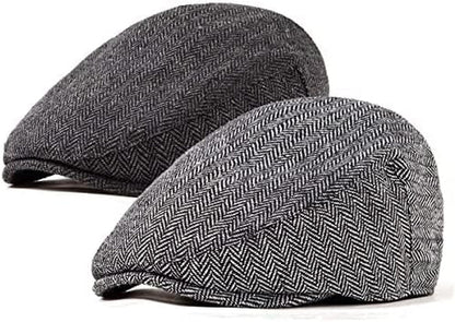 2Pack Adjustable Newsboy Hats for Men Flat Cap Irish Cabbie Wool Blend Tweed