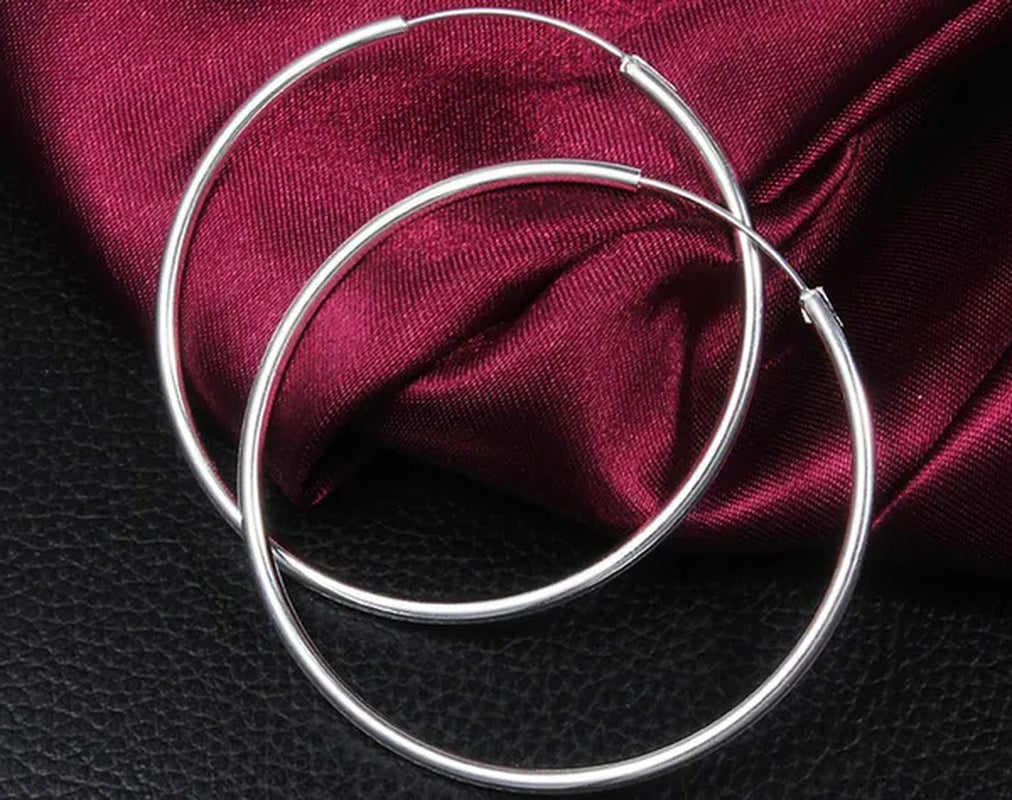 Wholesale 1pcs DIY 925 Sterling Silver Plated Women Fashion Jewelry Beautiful Hoop Earrings 60MM