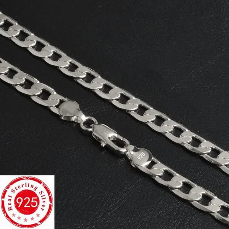 925 Sterling Silver Fashion Italian Curb Link Chain Necklace Bracelet 925 Silver High Quality Jewelry Set for Women and Men